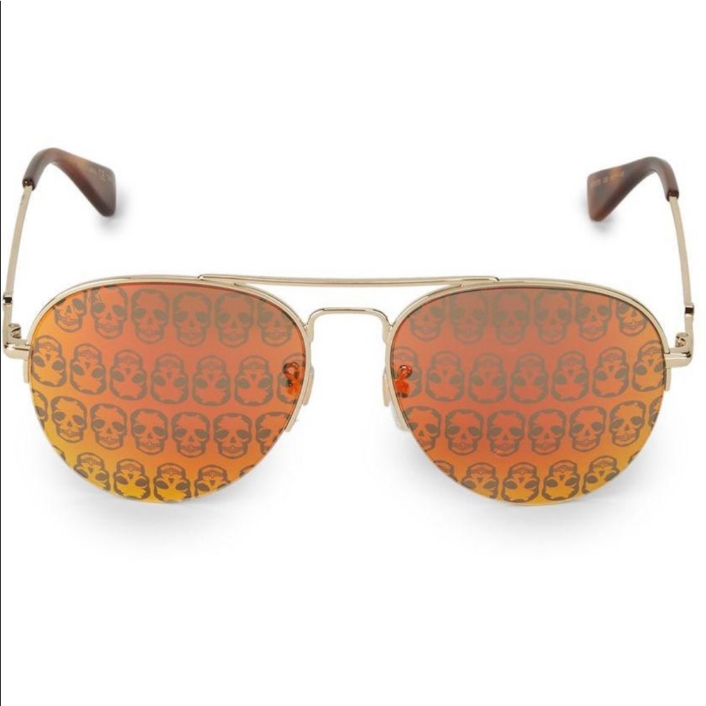 Gucci aviator orange mirrored hologram skull-print lens sunglasses w/Gucci case